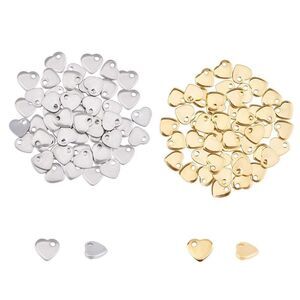 Unicraftale About 100Pcs 2 Colors Flat Heart Charm Tiny Love Pendant Stainless
